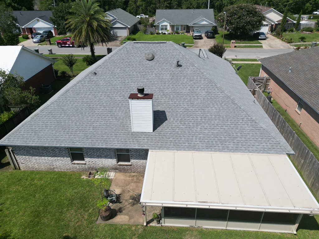 Pensacola home with newly installed gray shingle roof